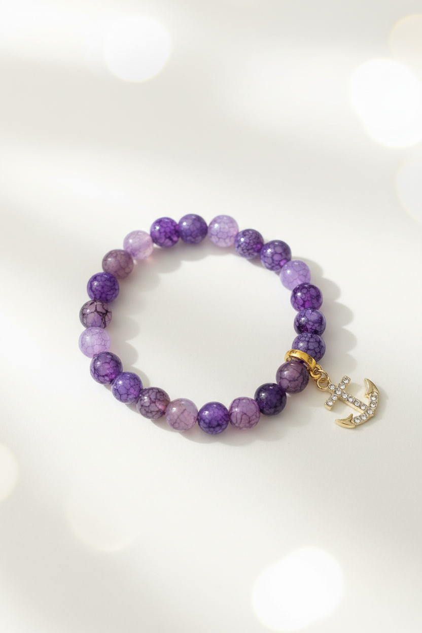Amethyst Crystal Anchor Bracelet – Studio Product Shot