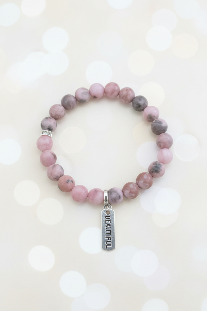 Beautiful Pink Grey Marble Bracelet – Pastel Cream Bokeh