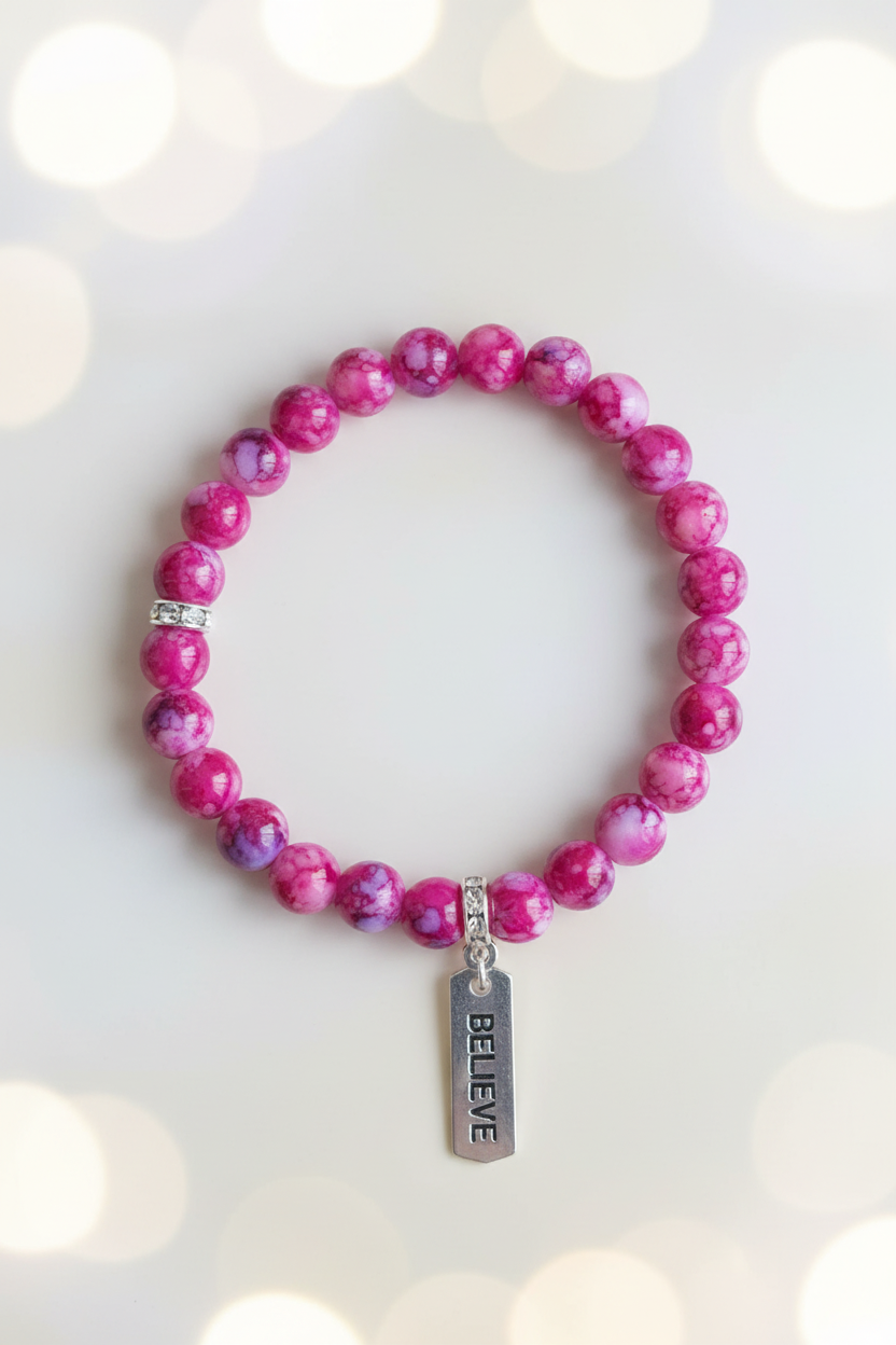 Believe Fuchsia Marble Bracelet – Pastel Cream Bokeh
