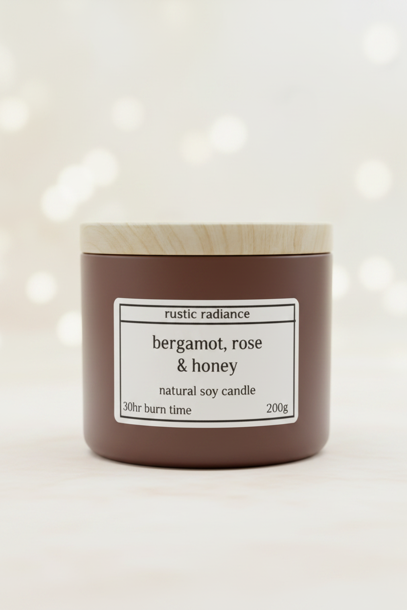Bergamot, Rose & Honey Jar Candle – Pastel Cream Bokeh