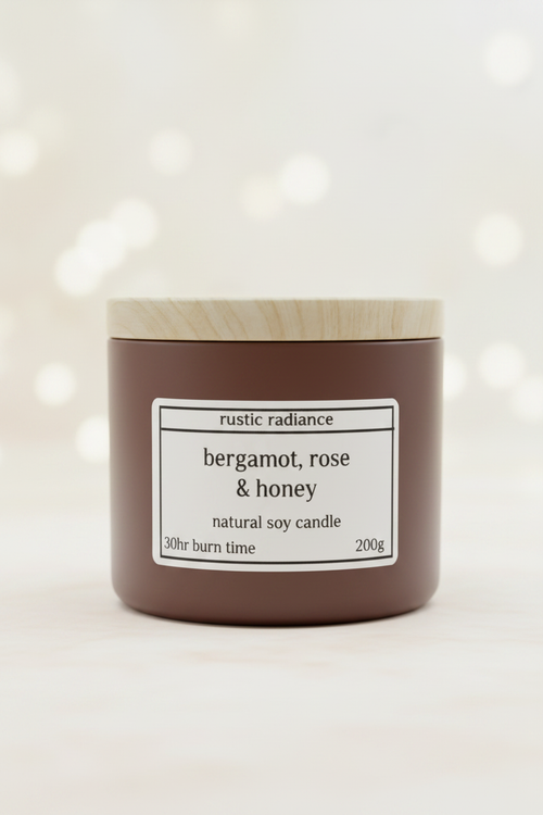 Bergamot, Rose & Honey Jar Candle – Pastel Cream Bokeh