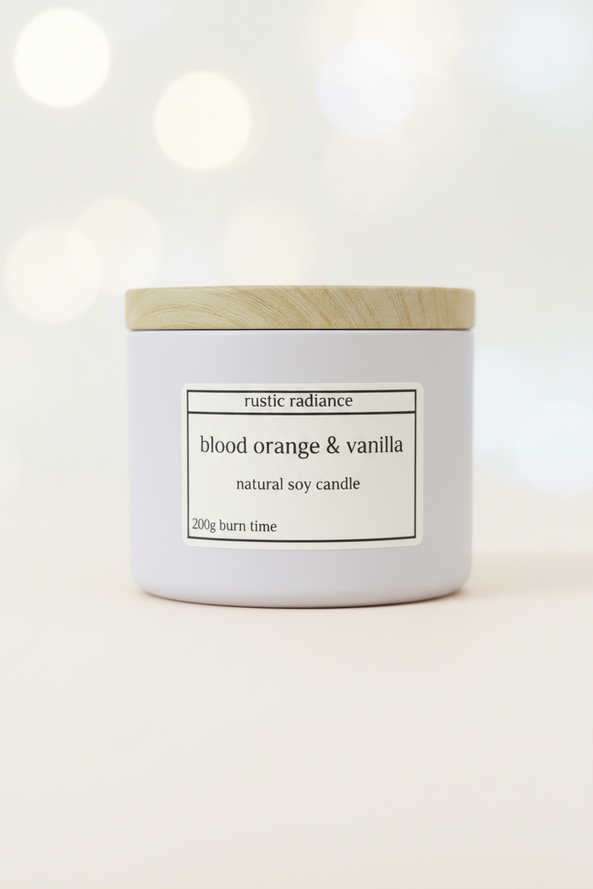 Blood Orange & Vanilla White Jar Candle – Pastel Cream Bokeh