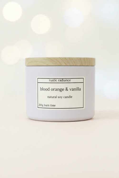 Blood Orange & Vanilla White Jar Candle – Pastel Cream Bokeh