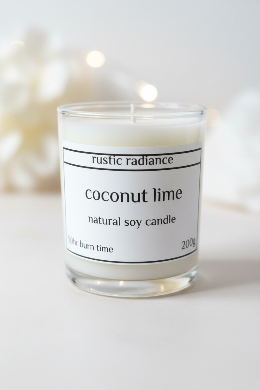 Coconut Lime Soy Candle – Pastel Cream Bokeh
