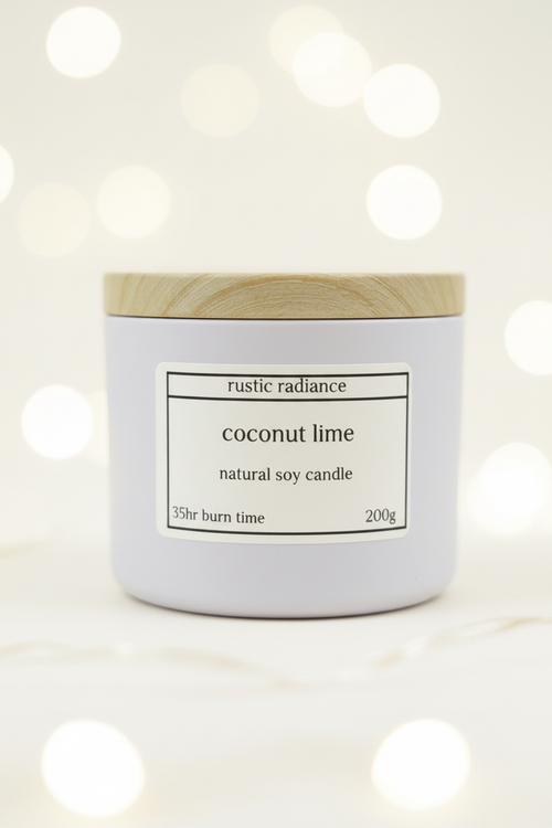 Coconut Lime White Jar Candle – Pastel Cream Bokeh