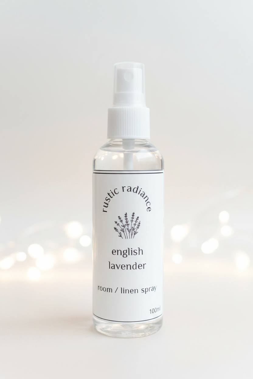 English Lavender Room Spray – Original Label, Pastel Cream Bokeh