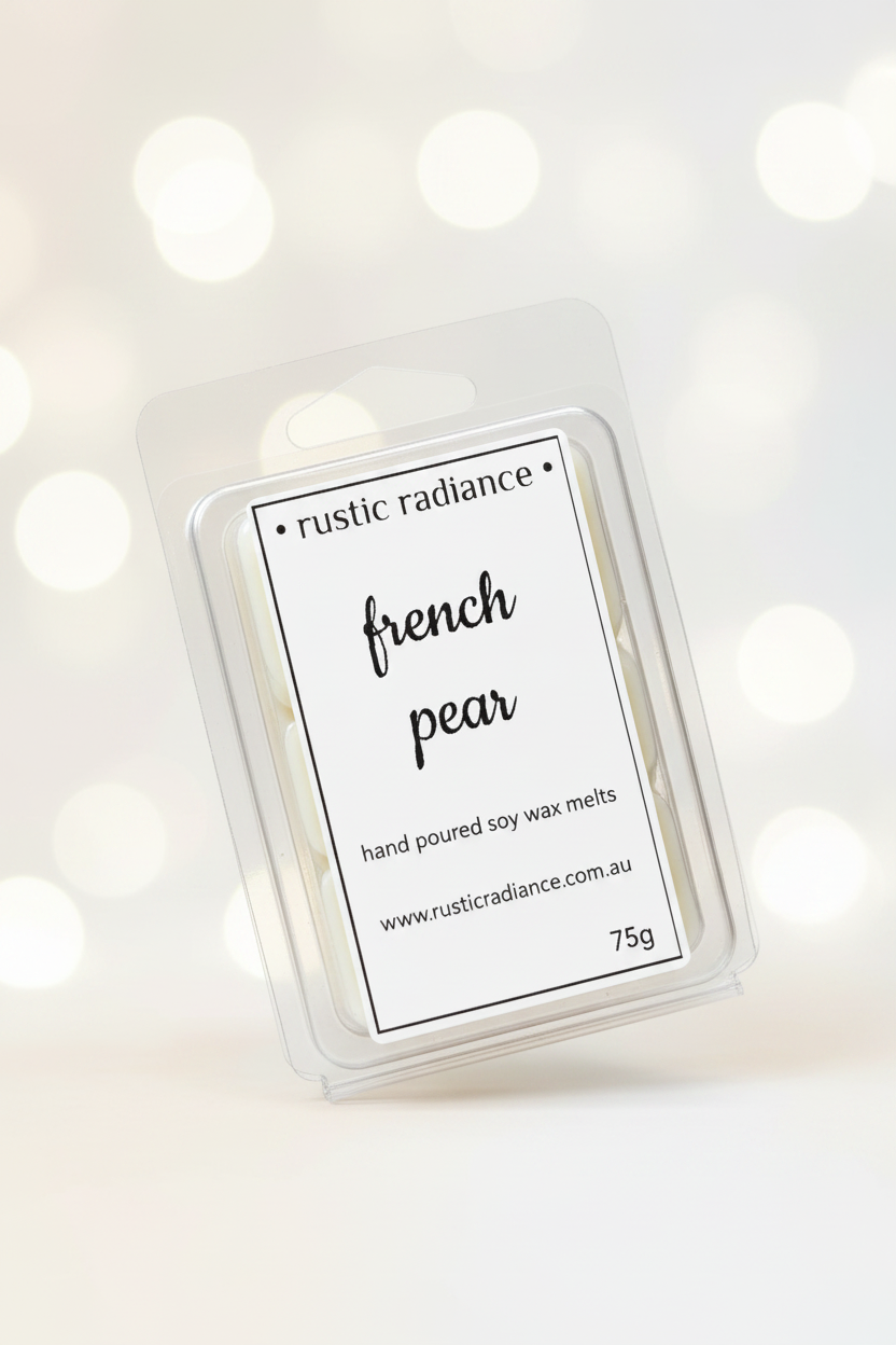 French Pear Soy Wax Melts – Pastel Cream Bokeh