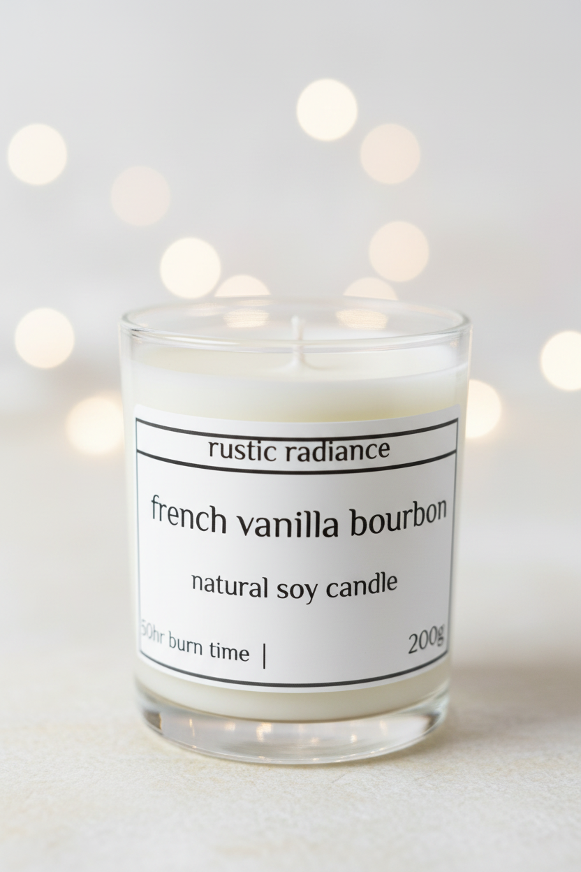 French Vanilla Bourbon Soy Candle – Pastel Cream Bokeh