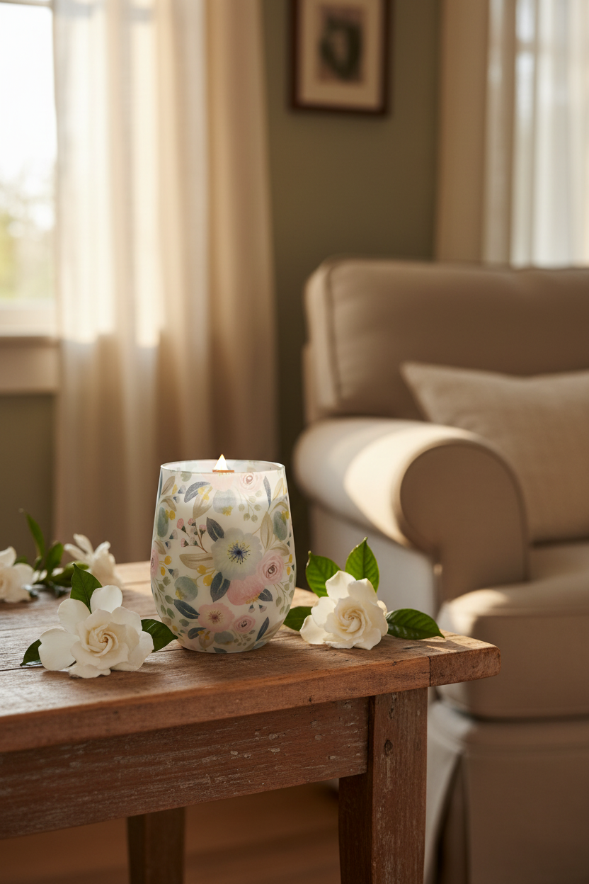 Gardenia Candle in Country House