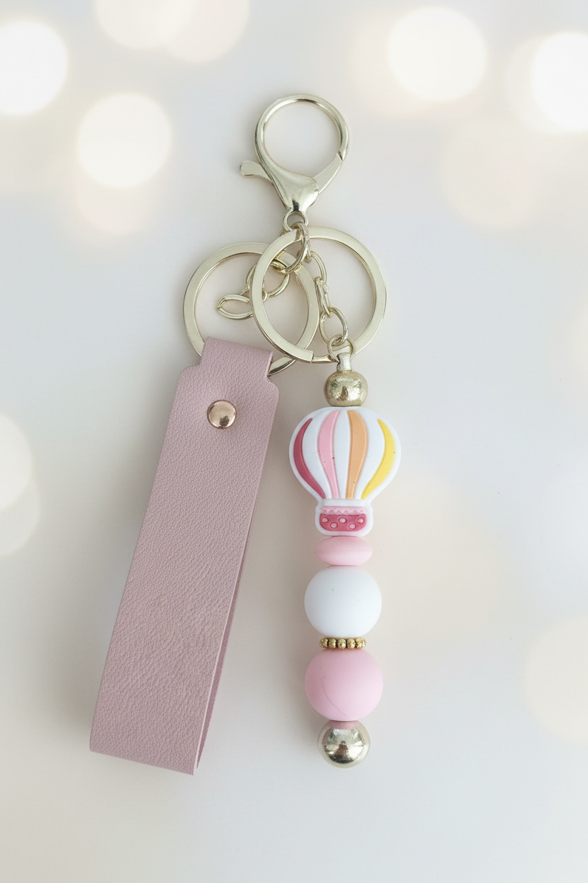 Hot Air Balloon Keychain – Pastel Cream Bokeh