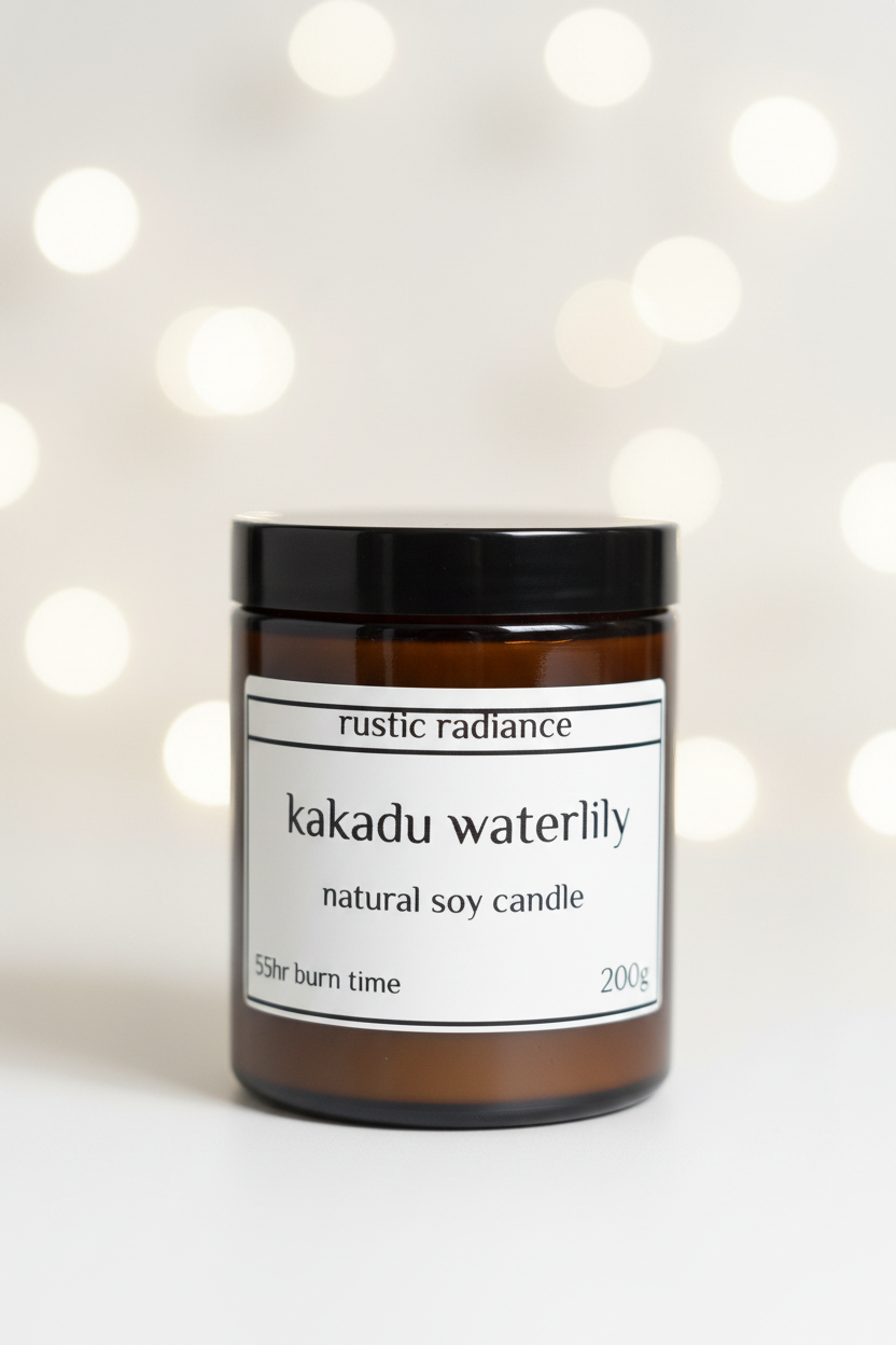 Kakadu Waterlily Amber Jar Candle – Pastel Cream Bokeh