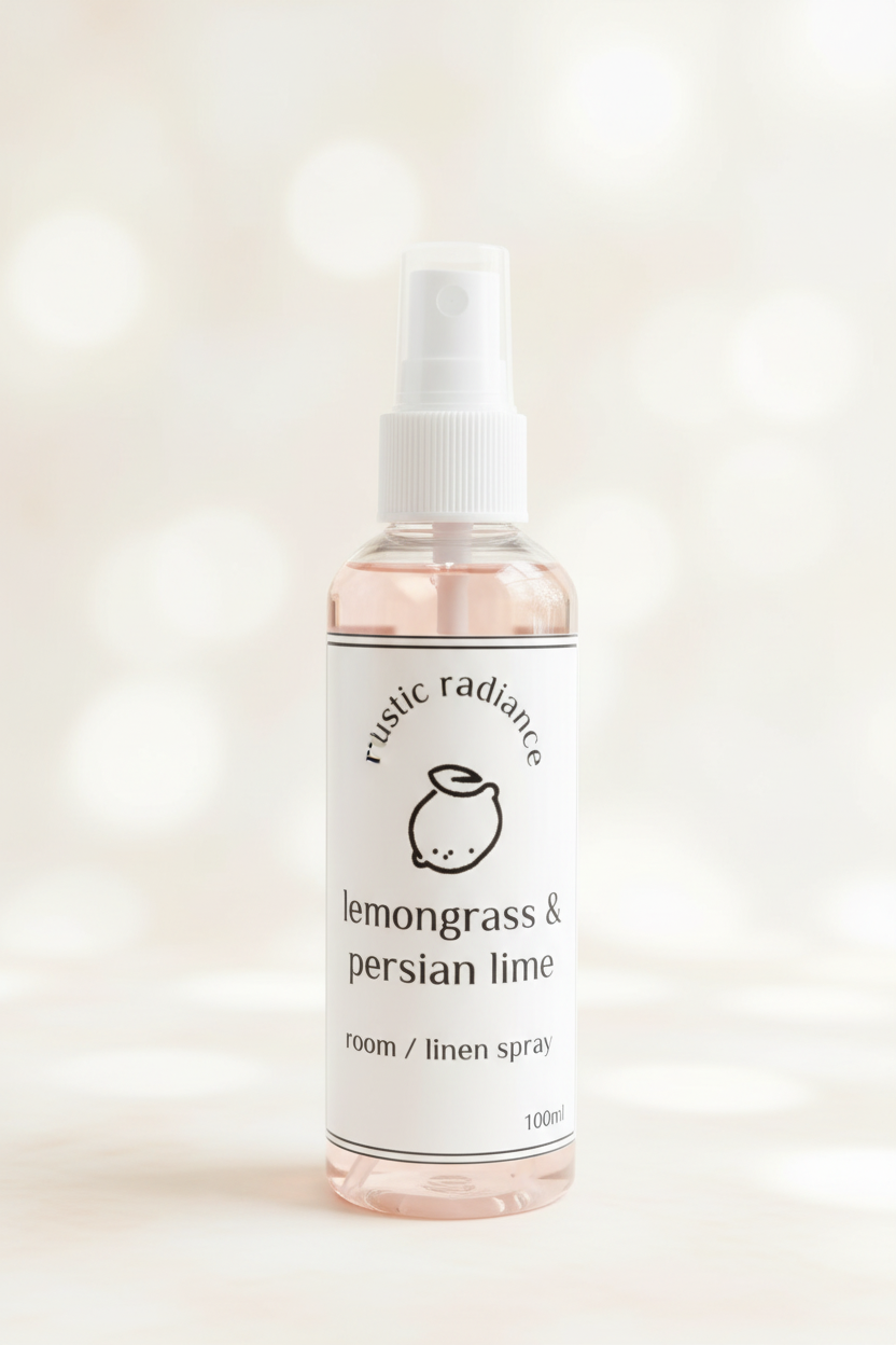 Lemongrass & Persian Lime Room Spray – 2:3 Portrait, Pastel Cream Bokeh