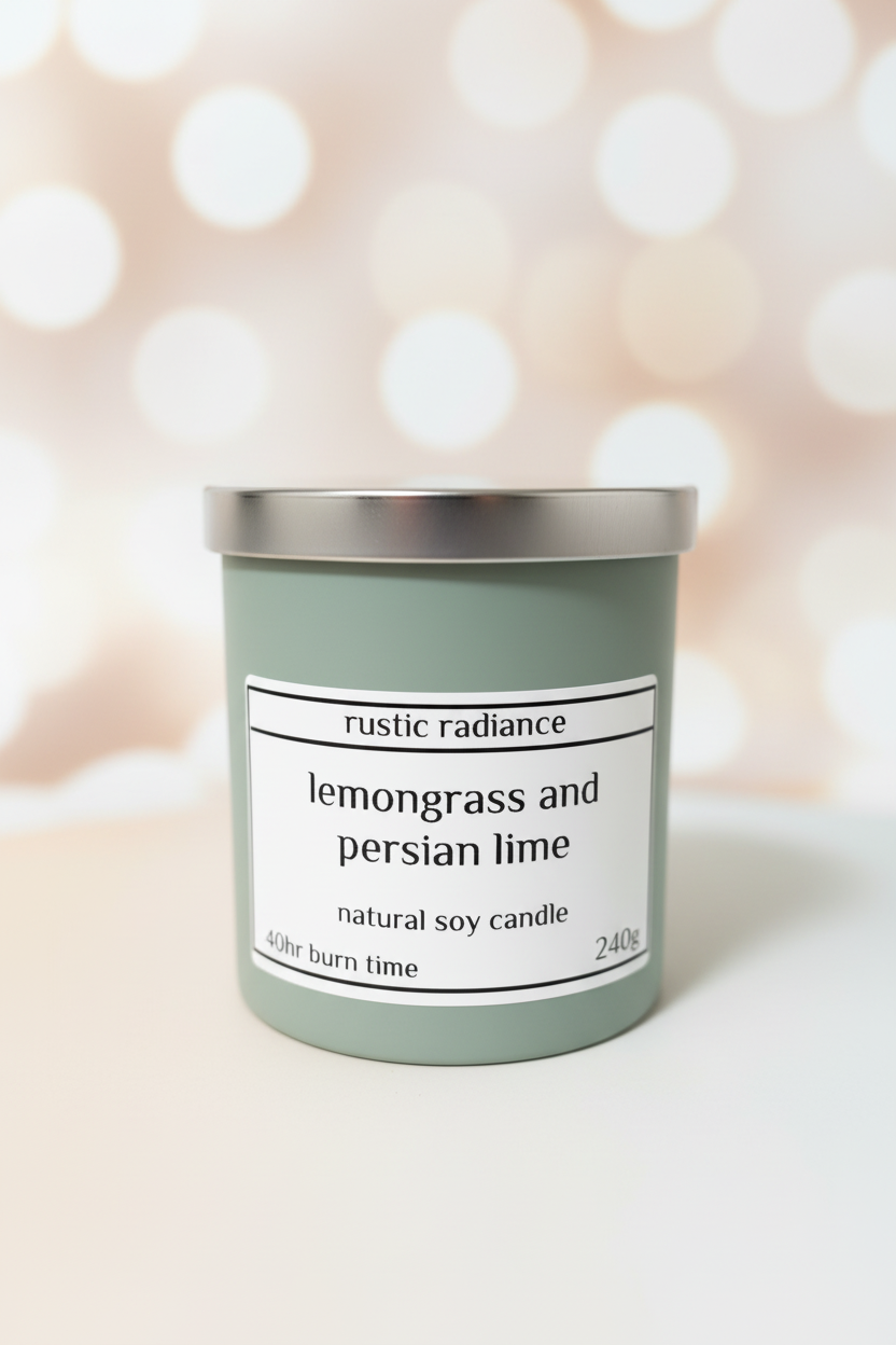 Lemongrass & Persian Lime Tin Candle – Pastel Cream Bokeh