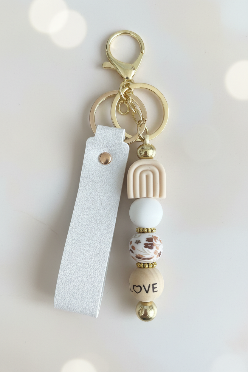 LOVE Rainbow Arch Keychain – Pastel Cream Bokeh