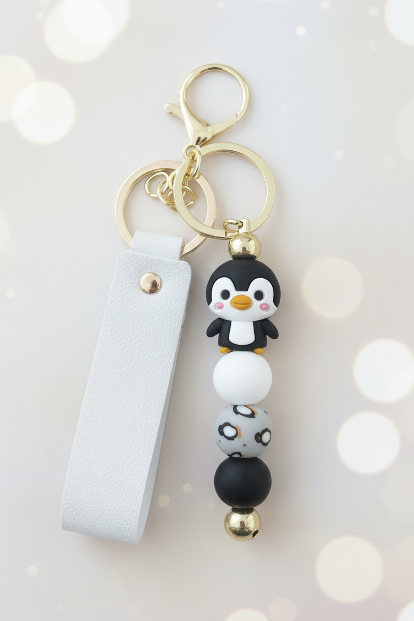 Penguin Keychain – Pastel Cream Bokeh
