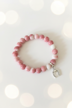 Rose Pink Horseshoe Charm Bracelet – Pastel Cream Bokeh