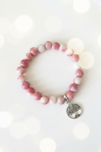 Rose Pink Tree of Life Bracelet – Pastel Cream Bokeh