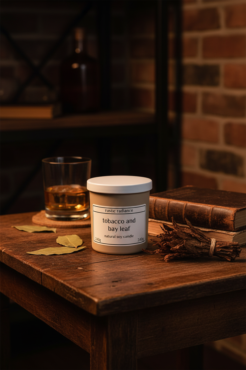 Tobacco and Bay Leaf Candle Rustic Country Home