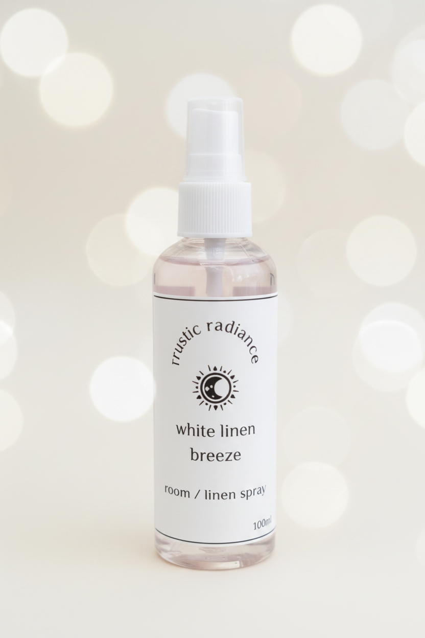 White Linen Breeze Room Spray – Pastel Cream Bokeh