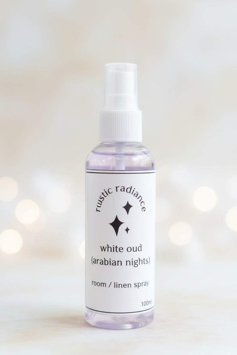 White Oud Arabian Nights Room Spray – Pastel Cream Bokeh
