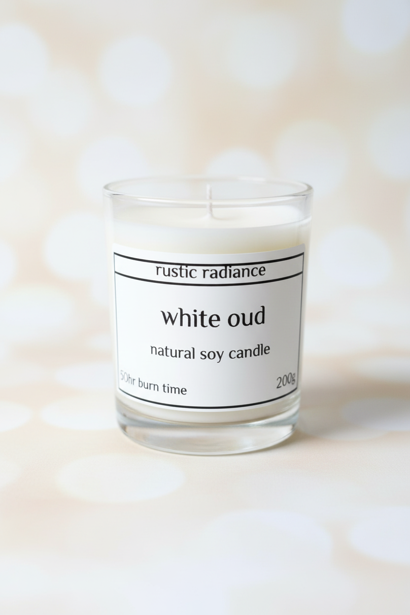 White Oud Soy Candle – Pastel Cream Bokeh